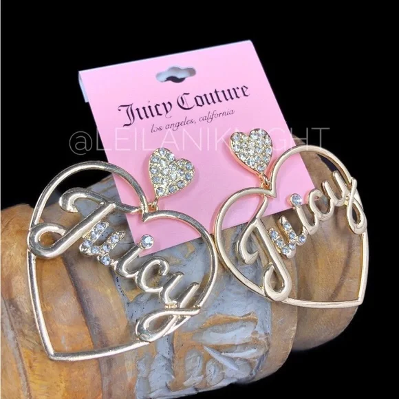 Juicy Couture GT Crystal Heart Logo Earrings - Picture 7 of 9